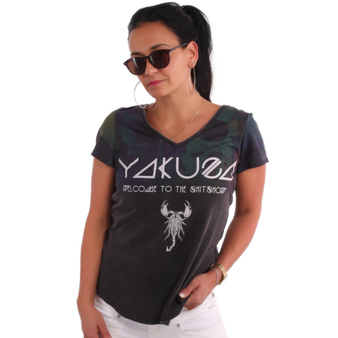 Yakuza T-Shirt Gradient Skull Dye V-Neck T-Shirt 19139 schwarz 1