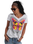 Yakuza Gradient Butterfly Dye V-Neck T-Shirt weiß 19120 11