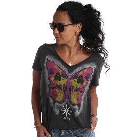 Yakuza Gradient Butterfly Dye V-Neck T-Shirt schwarz...