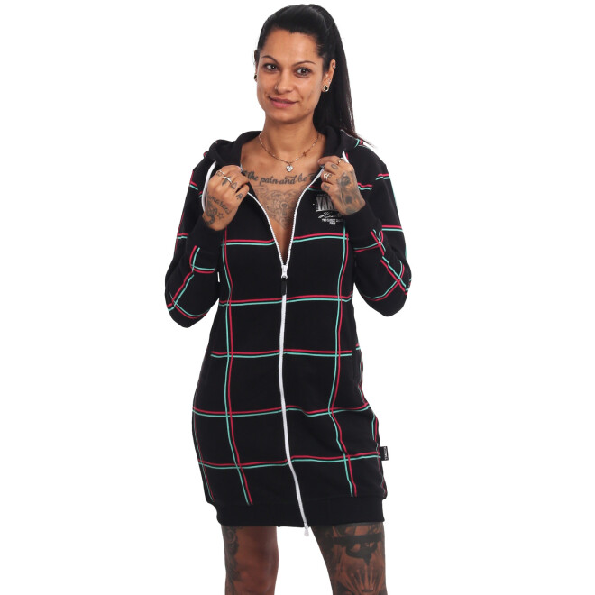 Yakuza Frauen Checkered Long Kapuzenjacke schwarz 11