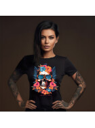 Stuff-Box Skull & Rose Frauen Rundhals Shirt schwarz 11