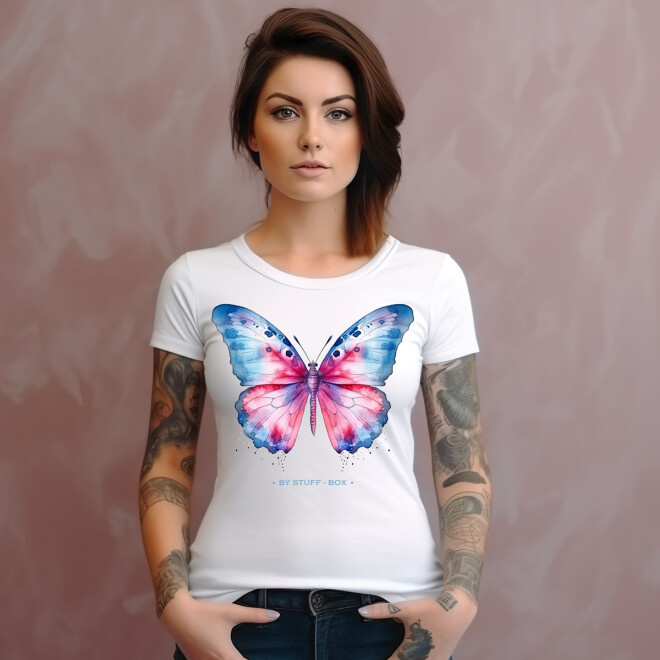 Stuff-Box Butterfly Frauen Rundhals Shirt weiß 11