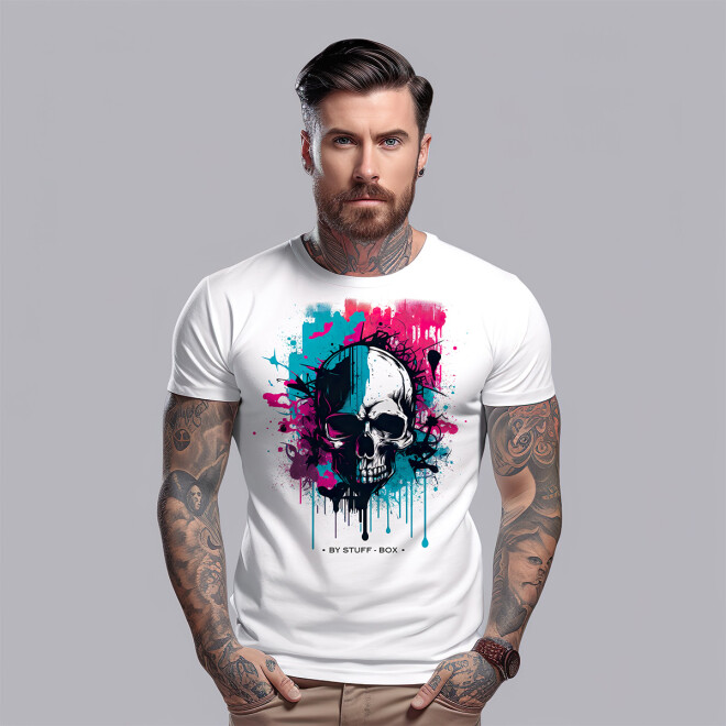 Stuff-Box Splash Skull Shirt weiß Männer 11