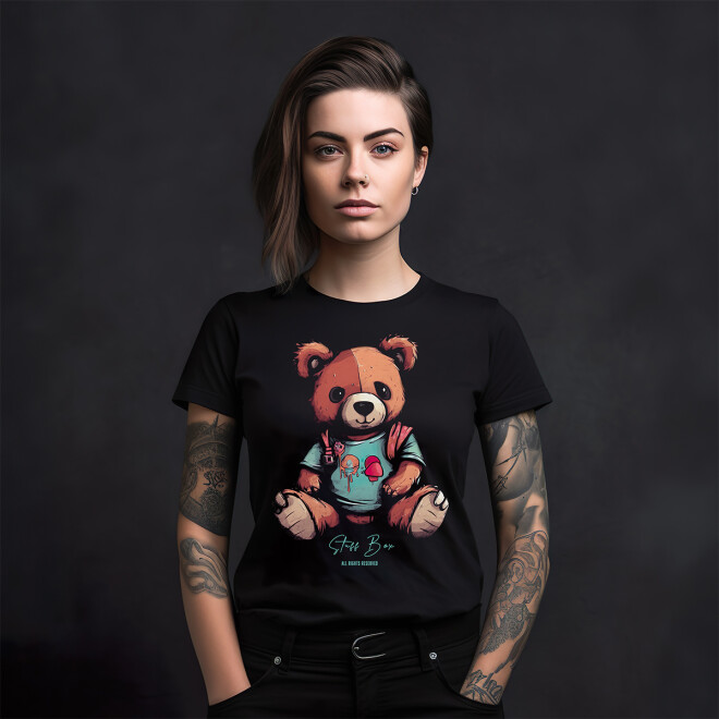 Stuff-Box Buddy Bear Frauen Rundhals Shirt schwarz 11