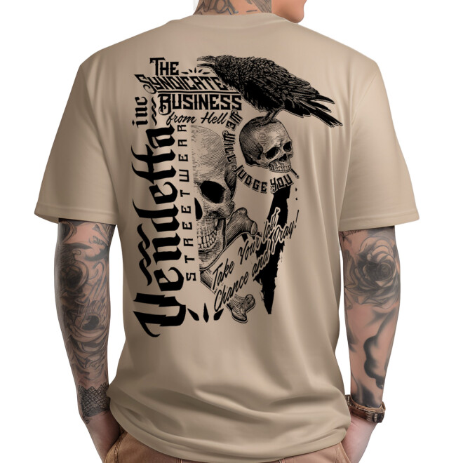 Vendetta Inc. Shirt Skull & Crow sand VD-1339  1