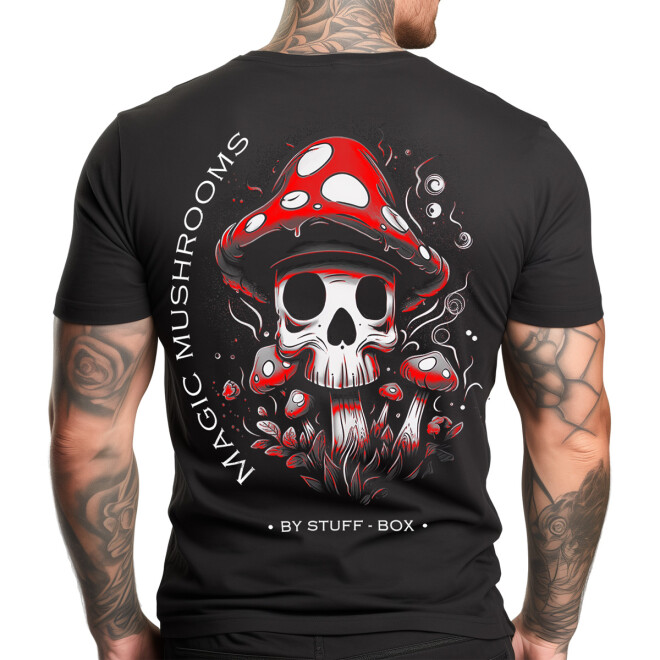 Stuff-Box Shirt schwarz Skull Mushrooms STB-1105 1